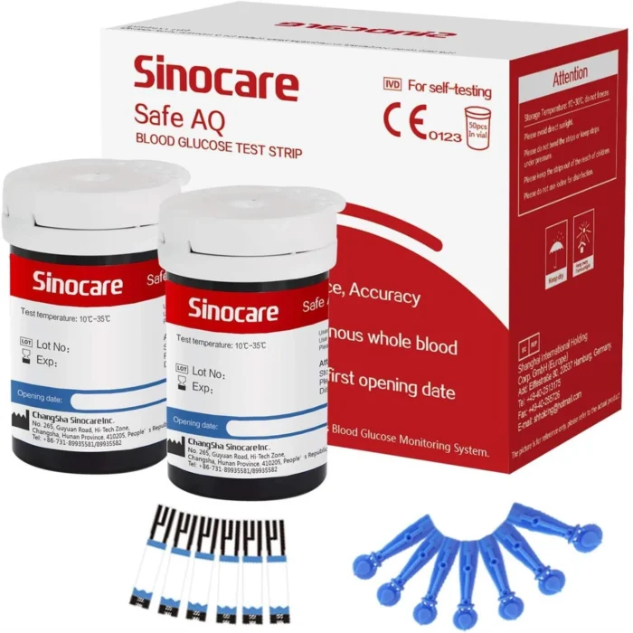 Sinocare Safe AQ Glucometer Test Strips for UG & Safe AQ Meters – 50 Test Strips